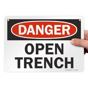 Smartsign U3-1885-RA_14X10 "Danger Open Trench" Reflective Recycled Aluminum Sign, 14" x 10"