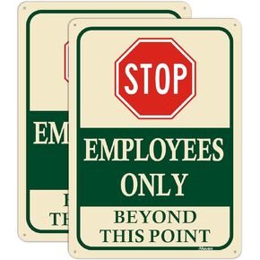 Employees Only Beyond This Point Signs 10"x7" Stop Do Not Enter Signs Restricted Area Signs Metal Reflective Rust Free Aluminum UV Protected Waterproof Easy Mounting Outdoor Use 2 Pack