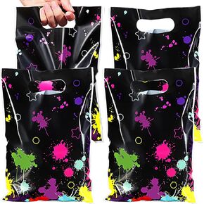 50 Pcs Neon Candy Bags Let's Glow in The Dark Goodie Bag Bulk Plastic Treat Gift Wrap with Handles for Retro 80's 90's Birthday Party Favor Decoration