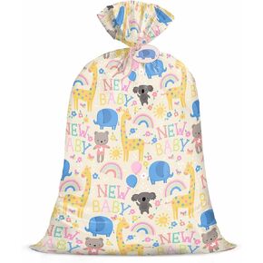 WRAPAHOLIC 56" Large Baby Shower Plastic Gift Bag - Animals & New Baby Design for Baby Shower, Kids Birthdays, Parties, Celebrating, or Any Occasion - 56" H x 36" W