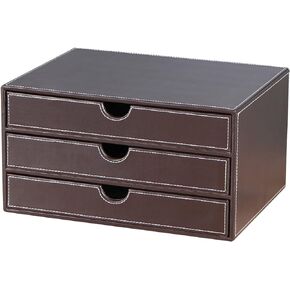 High-end PU Leather Desk Organizer File Cabinet Executive Office Supplies Desktop Filing A4 File Cabinet Stackable Storage Organizer Box with 3 Drawers (Black)…