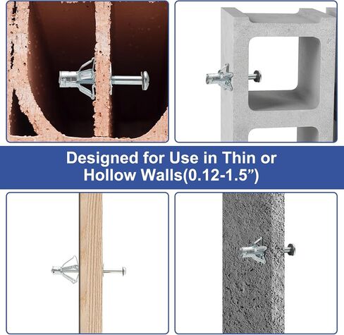 AJOMAN Hollow Wall Anchors Molly Bolts Set, Heavy Duty Zinc Plated Steel Screws 38 PCs in 5 Sizes, Hollow Wall Anchor Screws Assortment Kit for Drywall, Wooden, Tile and Plaster Wall in Saudi Arabia