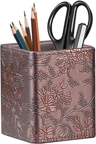 حامل قلم رصاص فانوسي للمكتب، منظم سطح المكتب من الجلد، علبة تخزين لأقلام التحديد والأدوات الفنية لفرشاة المكياج، ديكور مكتب صغير لطيف وإكسسوارات للفصول المدرسية، ذهبي in Kuwait