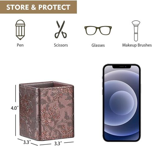 حامل قلم رصاص فانوسي للمكتب، منظم سطح المكتب من الجلد، علبة تخزين لأقلام التحديد والأدوات الفنية لفرشاة المكياج، ديكور مكتب صغير لطيف وإكسسوارات للفصول المدرسية، ذهبي in Kuwait