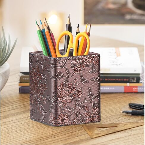 حامل قلم رصاص فانوسي للمكتب، منظم سطح المكتب من الجلد، علبة تخزين لأقلام التحديد والأدوات الفنية لفرشاة المكياج، ديكور مكتب صغير لطيف وإكسسوارات للفصول المدرسية، ذهبي in Kuwait
