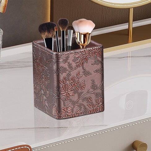 حامل قلم رصاص فانوسي للمكتب، منظم سطح المكتب من الجلد، علبة تخزين لأقلام التحديد والأدوات الفنية لفرشاة المكياج، ديكور مكتب صغير لطيف وإكسسوارات للفصول المدرسية، ذهبي in Kuwait