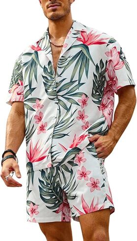 Verdusa Men's 2 Piece Short Sleeve Button Down Shirt and Shorts Set Summer Beach Outfit in Saudi Arabia