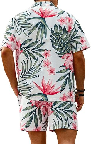 Verdusa Men's 2 Piece Short Sleeve Button Down Shirt and Shorts Set Summer Beach Outfit in Saudi Arabia