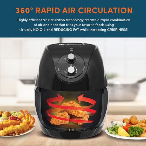 Elite Gourmet EAF-658 Electric 6.5Qt Air Fryer, XXL Capacity, 4.75Lbs of Food, 1700WOil-Less Healthy Cooker Timer & Temperature Controls, 26 Recipe Cookbook in Saudi Arabia