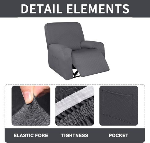 NILUOH Waterproof Recliner Chair Covers 4-Pieces Stretch Jacquard LazyBoy Chair Cover Large Recliner Slipcovers for Reclining Chair Soft Furniture Protector with Elastic Bottom(1 Seater,Khaki) in Saudi Arabia