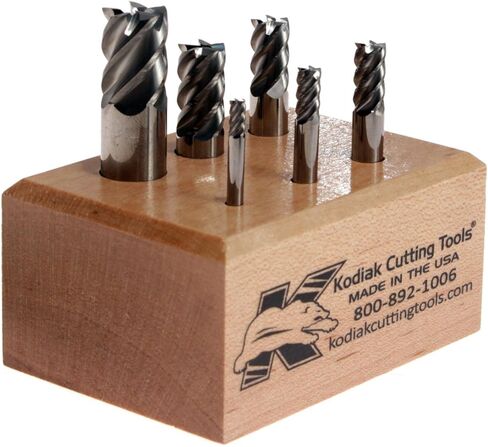 أدوات القطع Kodiak I4-IGWY-Q0V1 مجموعة مطحنة نهاية كربيد الحبوب الدقيقة عالية الأداء مصنوعة في الولايات المتحدة الأمريكية، حلزون 45 درجة، 1/8 بوصة إلى 1/2 بوصة، 5 فلوت (عبوة من 6) in Kuwait