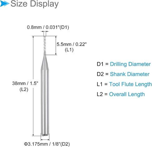 Carbide End Mill Engraving Milling Bits, 0.8mm Bit Dia. 1/8" Shank, CNC Cutting Router Bits Tool - (Applications: for PCB Machine), 10-Pieces in Saudi Arabia