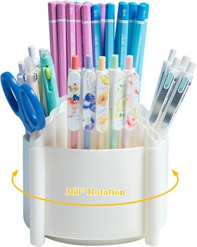 M&G 360 Degree Rotating Pen Holder for Desk Organizer, 4 Compartments Desktop Pencil Holder, Desk organizers and Accessories Storage Stationery Supplies Cute Pencil Cup for School Office Home (White) in Saudi Arabia