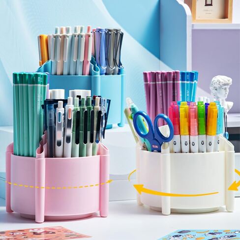 M&G 360 Degree Rotating Pen Holder for Desk Organizer, 4 Compartments Desktop Pencil Holder, Desk organizers and Accessories Storage Stationery Supplies Cute Pencil Cup for School Office Home (White) in Saudi Arabia
