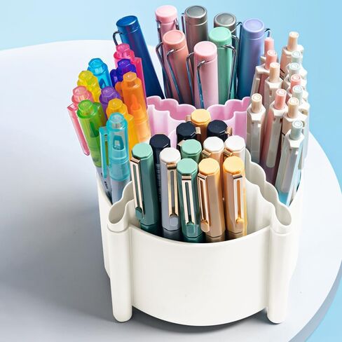 M&G 360 Degree Rotating Pen Holder for Desk Organizer, 4 Compartments Desktop Pencil Holder, Desk organizers and Accessories Storage Stationery Supplies Cute Pencil Cup for School Office Home (White) in Saudi Arabia