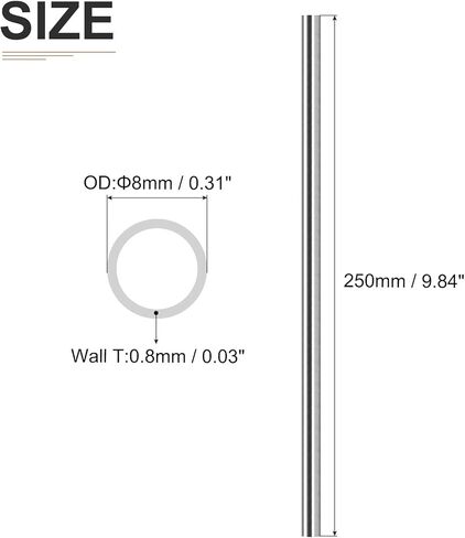 DTGN 8 مم × 0.4 مم × 250 مم (ODxWall TxL) 304 أنبوب من الفولاذ المقاوم للصدأ - عبوتين - جيد لمعدات الآلات - أنابيب معدنية مصقولة in Kuwait