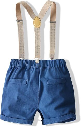Baby Boys Summer Gentleman Shirt Outfits Clothes Long Sleeve Button Down Tops with Bowtie + Suspenders Shorts in Saudi Arabia