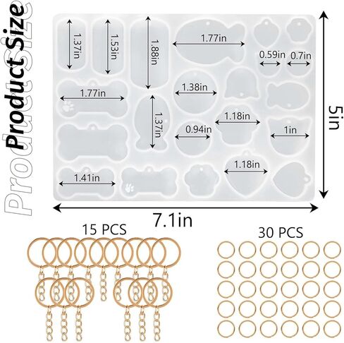 Qianyu 46 Pcs Pet Tag Resin Mould Silicone Model Dedicated for Casting Resin Pet Collar Pendant Dog Cat Name Keychain Mould with Set of Matching Keychain DIY Crafts Making Tag Pendant Accessories in Kuwait