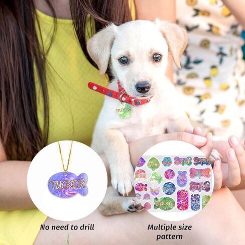 Qianyu 46 Pcs Pet Tag Resin Mould Silicone Model Dedicated for Casting Resin Pet Collar Pendant Dog Cat Name Keychain Mould with Set of Matching Keychain DIY Crafts Making Tag Pendant Accessories in Kuwait