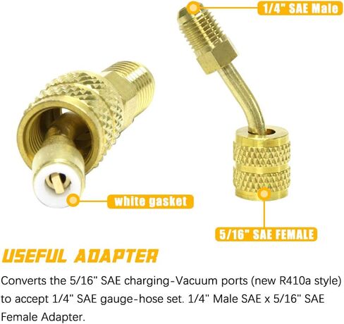 محول R410A 5/16 بوصة SAE أنثى و1/4 بوصة ذكر وصلة سريعة بزاوية شحن محول فراغ موصل R410A مع نظام تقسيم صغير كشتبان in Kuwait