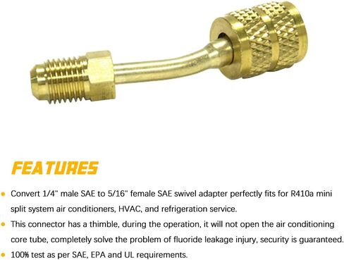 محول R410A 5/16 بوصة SAE أنثى و1/4 بوصة ذكر وصلة سريعة بزاوية شحن محول فراغ موصل R410A مع نظام تقسيم صغير كشتبان in Kuwait