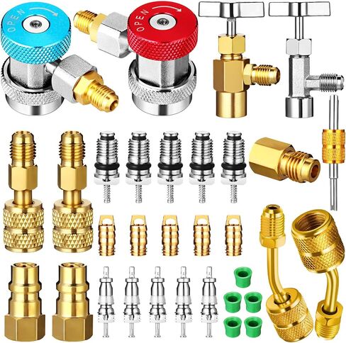 مجموعة محولات AC R134A السريعة، يمكن لـ R134a الاستفادة من الصمامات R134a إلى R22/410a محول تركيب مع صمام خرطوم أساسي ومزيل صمام كشتبان أساسي لنظام تبريد مكيف هواء السيارة in Saudi Arabia