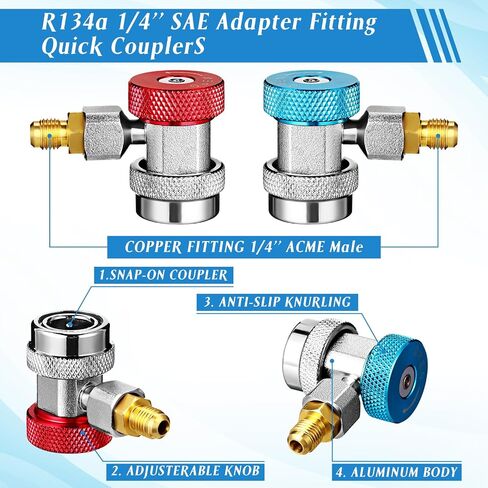 مجموعة محولات AC R134A السريعة، يمكن لـ R134a الاستفادة من الصمامات R134a إلى R22/410a محول تركيب مع صمام خرطوم أساسي ومزيل صمام كشتبان أساسي لنظام تبريد مكيف هواء السيارة in Saudi Arabia