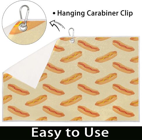 UIWOLTIK Golf Towel – Premium Microfiber Towel with Carabiner Clip, High Performance Golf Club Membership -Fanny Hot Dog Food Golf Towel for Golf Bags for Men/Women，Golf Accessories in Saudi Arabia
