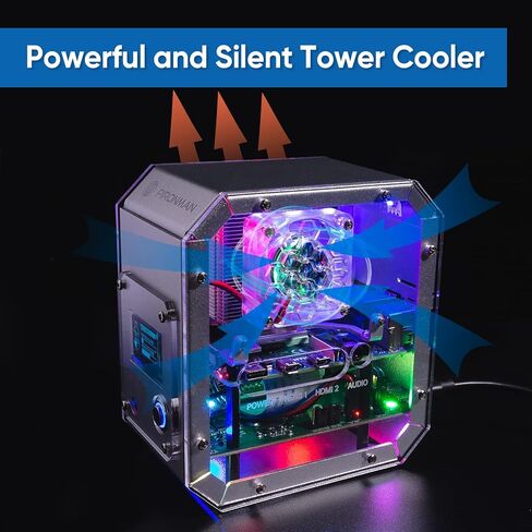 حافظة Pironman Mini PC لـ Raspberry Pi - حافظة برجية من سبائك الألومنيوم مع مروحة، مبرد برج، لوحة توسيع M.2 SATA SSD، 0.96 بوصة OLED، مستقبل IR وزر طاقة لـ Raspberry Pi 4 in Kuwait