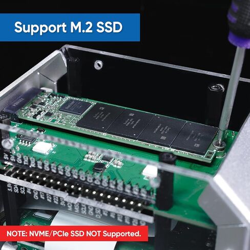 حافظة Pironman Mini PC لـ Raspberry Pi - حافظة برجية من سبائك الألومنيوم مع مروحة، مبرد برج، لوحة توسيع M.2 SATA SSD، 0.96 بوصة OLED، مستقبل IR وزر طاقة لـ Raspberry Pi 4 in Kuwait