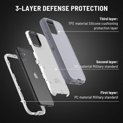 حافظة pdxox شديدة التحمل لهاتف iPhone 11، حافظة حماية عسكرية مكونة من 3 طبقات من السقوط ومضادة للصدمات وحماية كاملة للجسم وشحن لاسلكي لهاتف Apple iPhone 11 (بدون واقي شاشة) (أسود) in Kuwait