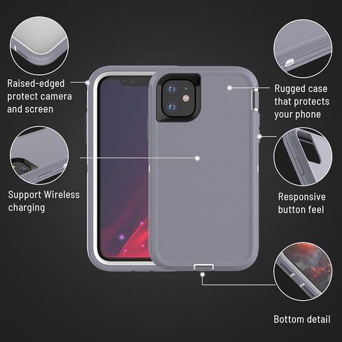 حافظة pdxox شديدة التحمل لهاتف iPhone 11، حافظة حماية عسكرية مكونة من 3 طبقات من السقوط ومضادة للصدمات وحماية كاملة للجسم وشحن لاسلكي لهاتف Apple iPhone 11 (بدون واقي شاشة) (أسود) in Kuwait