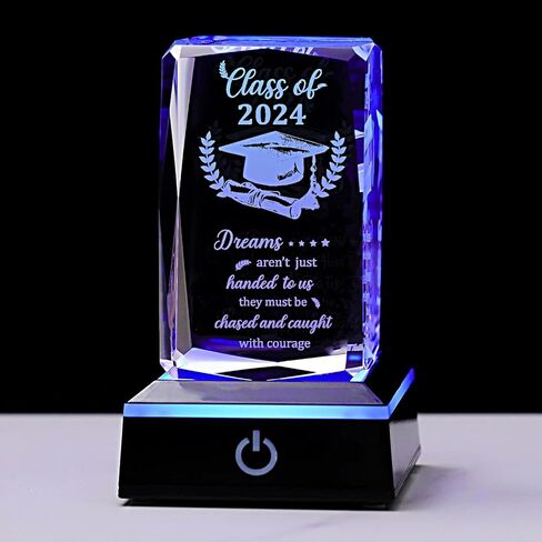 Graduation Gifts for Her Him Class of 2024 Graduate Inspirational Gifts, 3D Laser Engraved Crystal Keepsake with LED Colorful Light Base Ideas for Women Men Girls Daughter Son High School College in Saudi Arabia