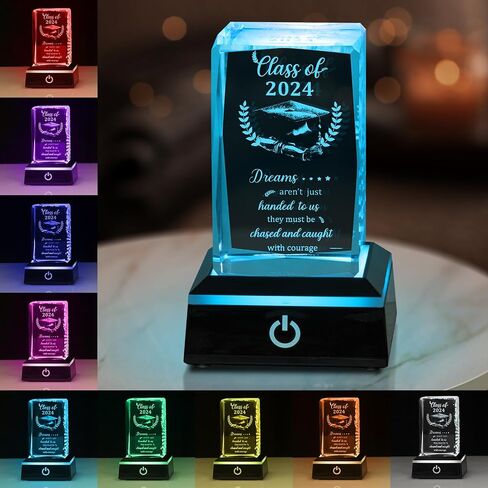 Graduation Gifts for Her Him Class of 2024 Graduate Inspirational Gifts, 3D Laser Engraved Crystal Keepsake with LED Colorful Light Base Ideas for Women Men Girls Daughter Son High School College in Saudi Arabia