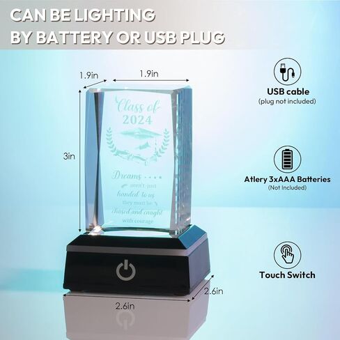 Graduation Gifts for Her Him Class of 2024 Graduate Inspirational Gifts, 3D Laser Engraved Crystal Keepsake with LED Colorful Light Base Ideas for Women Men Girls Daughter Son High School College in Saudi Arabia
