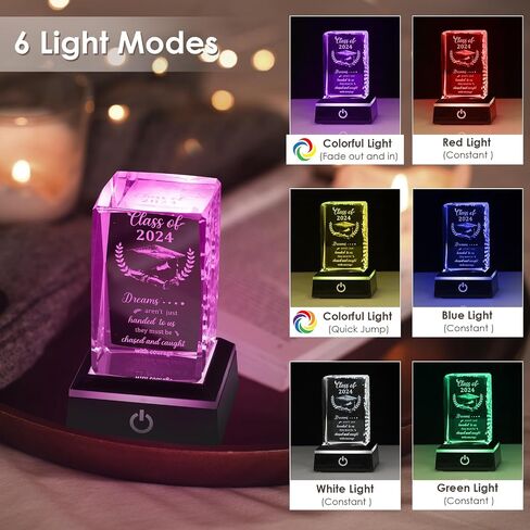 Graduation Gifts for Her Him Class of 2024 Graduate Inspirational Gifts, 3D Laser Engraved Crystal Keepsake with LED Colorful Light Base Ideas for Women Men Girls Daughter Son High School College in Saudi Arabia