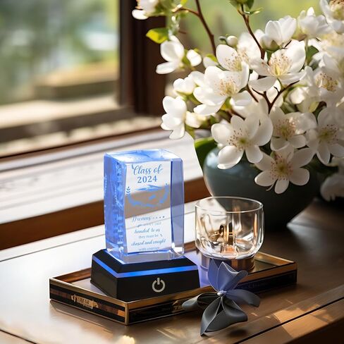 Graduation Gifts for Her Him Class of 2024 Graduate Inspirational Gifts, 3D Laser Engraved Crystal Keepsake with LED Colorful Light Base Ideas for Women Men Girls Daughter Son High School College in Saudi Arabia