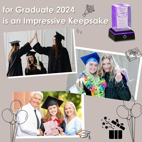 Graduation Gifts for Her Him Class of 2024 Graduate Inspirational Gifts, 3D Laser Engraved Crystal Keepsake with LED Colorful Light Base Ideas for Women Men Girls Daughter Son High School College in Saudi Arabia