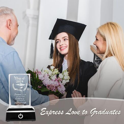 Graduation Gifts for Her Him Class of 2024 Graduate Inspirational Gifts, 3D Laser Engraved Crystal Keepsake with LED Colorful Light Base Ideas for Women Men Girls Daughter Son High School College in Saudi Arabia