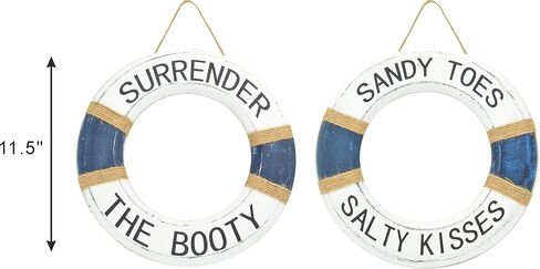 Hand Carved Lifesaver Rings Decor - Surrender the Booty and Sandy Toes, Salty Kisses Design - Nautical Beach Décor - Pool Safety Equipment - Outdoor Sign, Pool and Boat Decoration in Saudi Arabia