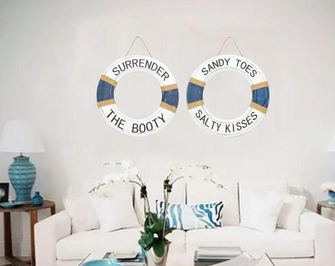 Hand Carved Lifesaver Rings Decor - Surrender the Booty and Sandy Toes, Salty Kisses Design - Nautical Beach Décor - Pool Safety Equipment - Outdoor Sign, Pool and Boat Decoration in Saudi Arabia