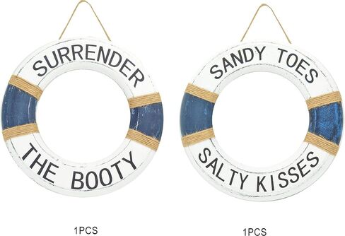 Hand Carved Lifesaver Rings Decor - Surrender the Booty and Sandy Toes, Salty Kisses Design - Nautical Beach Décor - Pool Safety Equipment - Outdoor Sign, Pool and Boat Decoration in Saudi Arabia