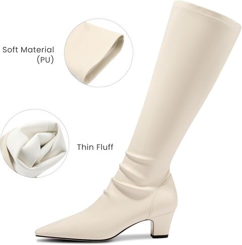 NobleOnly Womens Close Square Toe Mid Block Heel Slip-on Mid Calf Boots Casual Office Dress Boots 2.0 Inches Heels in Saudi Arabia