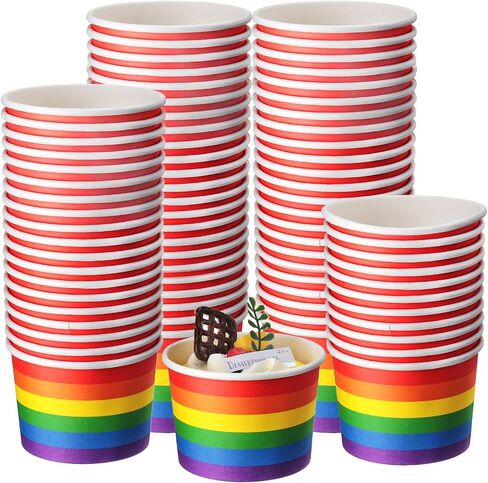 Sabary 60 Pieces Rainbow Pride Ice Cream Cups Colorful Stripe Disposable Dessert Bowls Paper Soup Bowls Pride Snack Cups for Hot or Cold Food for Birthday Carnival Pride Party Supplies (Fresh Style) in Saudi Arabia