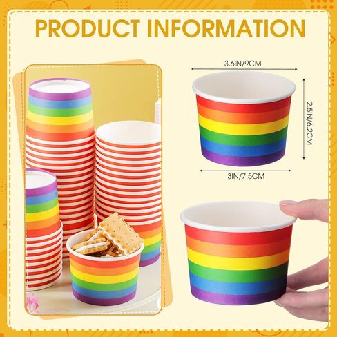 Sabary 60 Pieces Rainbow Pride Ice Cream Cups Colorful Stripe Disposable Dessert Bowls Paper Soup Bowls Pride Snack Cups for Hot or Cold Food for Birthday Carnival Pride Party Supplies (Fresh Style) in Saudi Arabia