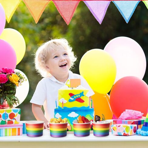 Sabary 60 Pieces Rainbow Pride Ice Cream Cups Colorful Stripe Disposable Dessert Bowls Paper Soup Bowls Pride Snack Cups for Hot or Cold Food for Birthday Carnival Pride Party Supplies (Fresh Style) in Saudi Arabia