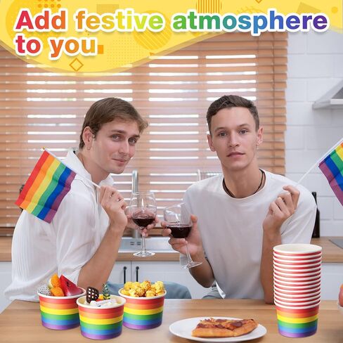 Sabary 60 Pieces Rainbow Pride Ice Cream Cups Colorful Stripe Disposable Dessert Bowls Paper Soup Bowls Pride Snack Cups for Hot or Cold Food for Birthday Carnival Pride Party Supplies (Fresh Style) in Saudi Arabia