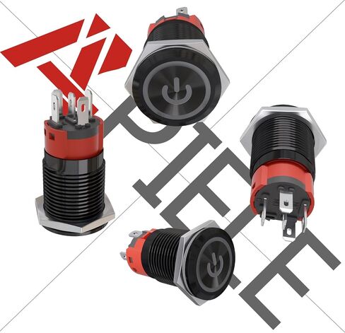 APIELE 16 مم مفتاح زر الضغط 0.63 بوصة 12 فولت حلقة رمز الطاقة LED سيارة معدنية مع قابس مقبس 1NO1NC SPDT ON/Off (غطاء أزرق/أسود) in Saudi Arabia