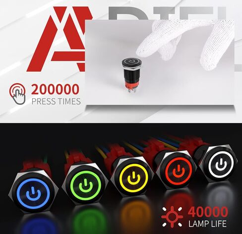 APIELE 16 مم مفتاح زر الضغط 0.63 بوصة 12 فولت حلقة رمز الطاقة LED سيارة معدنية مع قابس مقبس 1NO1NC SPDT ON/Off (غطاء أزرق/أسود) in Saudi Arabia