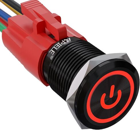 APIELE 16 مم مفتاح زر الضغط 0.63 بوصة 12 فولت حلقة رمز الطاقة LED سيارة معدنية مع قابس مقبس 1NO1NC SPDT ON/Off (غطاء أزرق/أسود) in Saudi Arabia